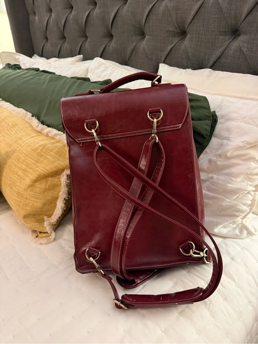 Women's Burgundy Faux Leather Backpack Satchel by Boconi